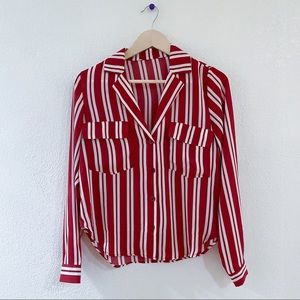 White red stripe button down blouse